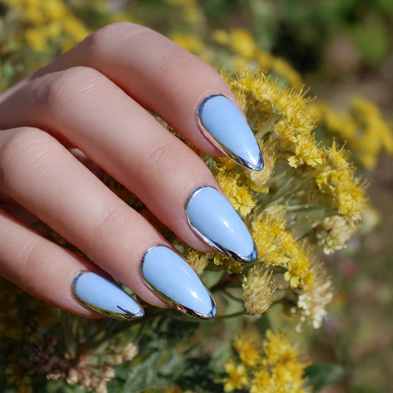 baby blue chrome accent tips on a