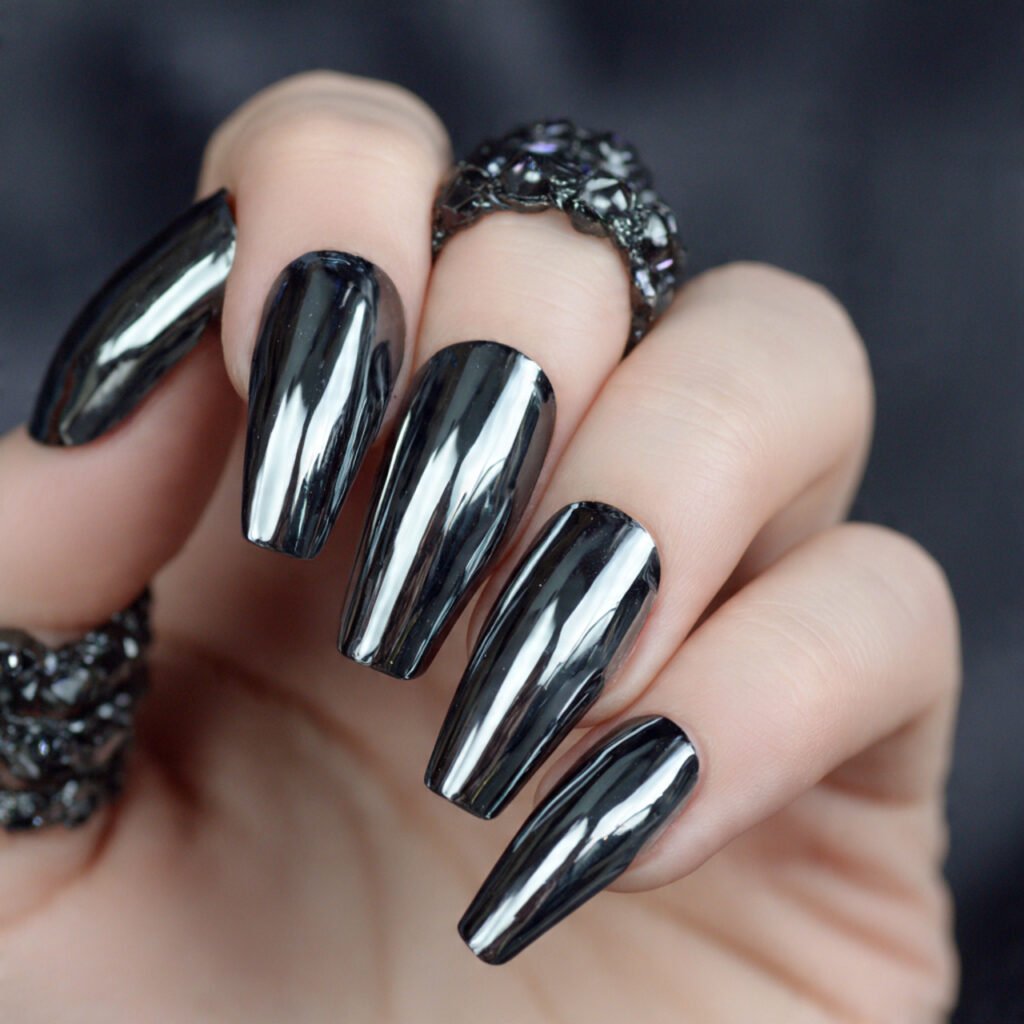black chrome nails gunmetal mirror