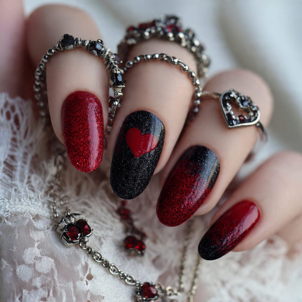 black red love heart design decent