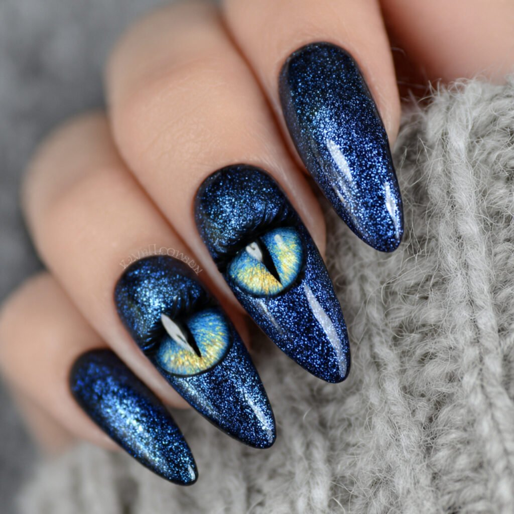 blue cat eye velvet nails navi luxury edition