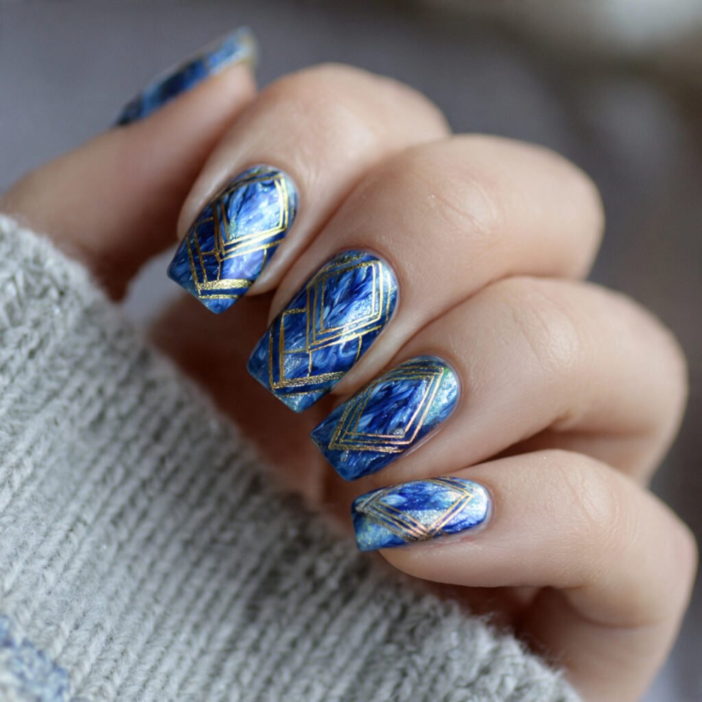 blue cat eye with geometric patterns nature