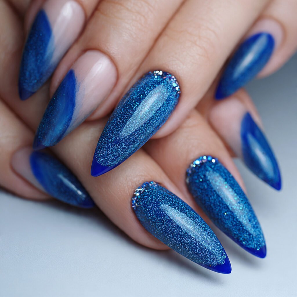 blue cat eye with glitter tips attractive
