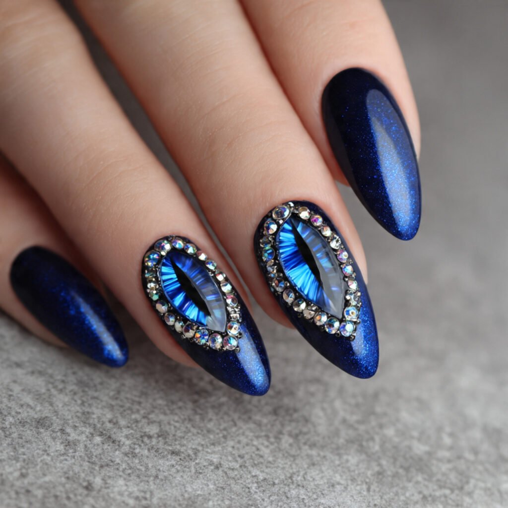blue cat eye with rhinestones creative looks