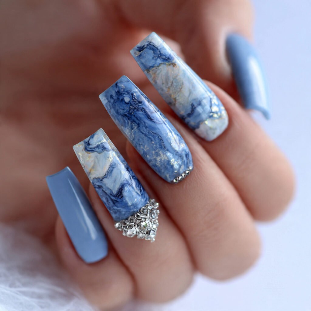 blue marble accent nails icy stone luxe