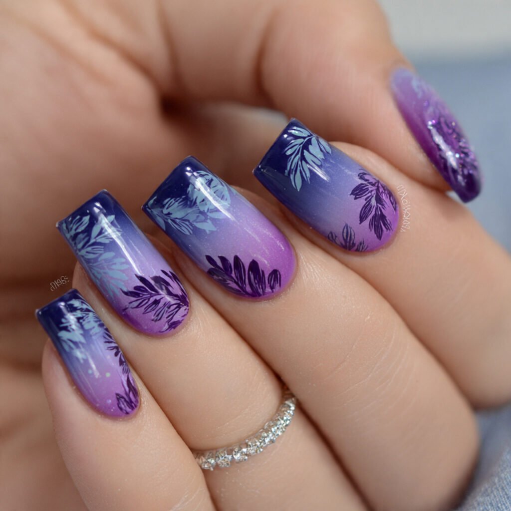 blue to purple ombre nature looks nails