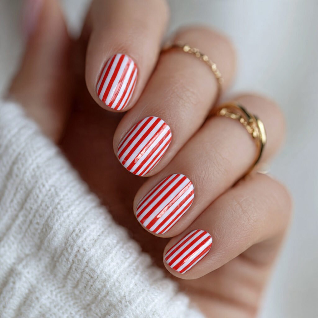 bold red and white stripes nails art