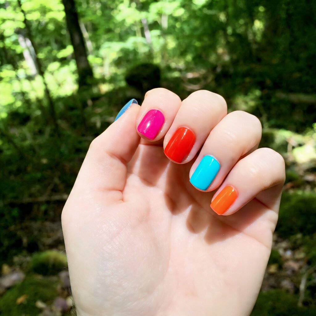 bright skittle nails each nail different color 2