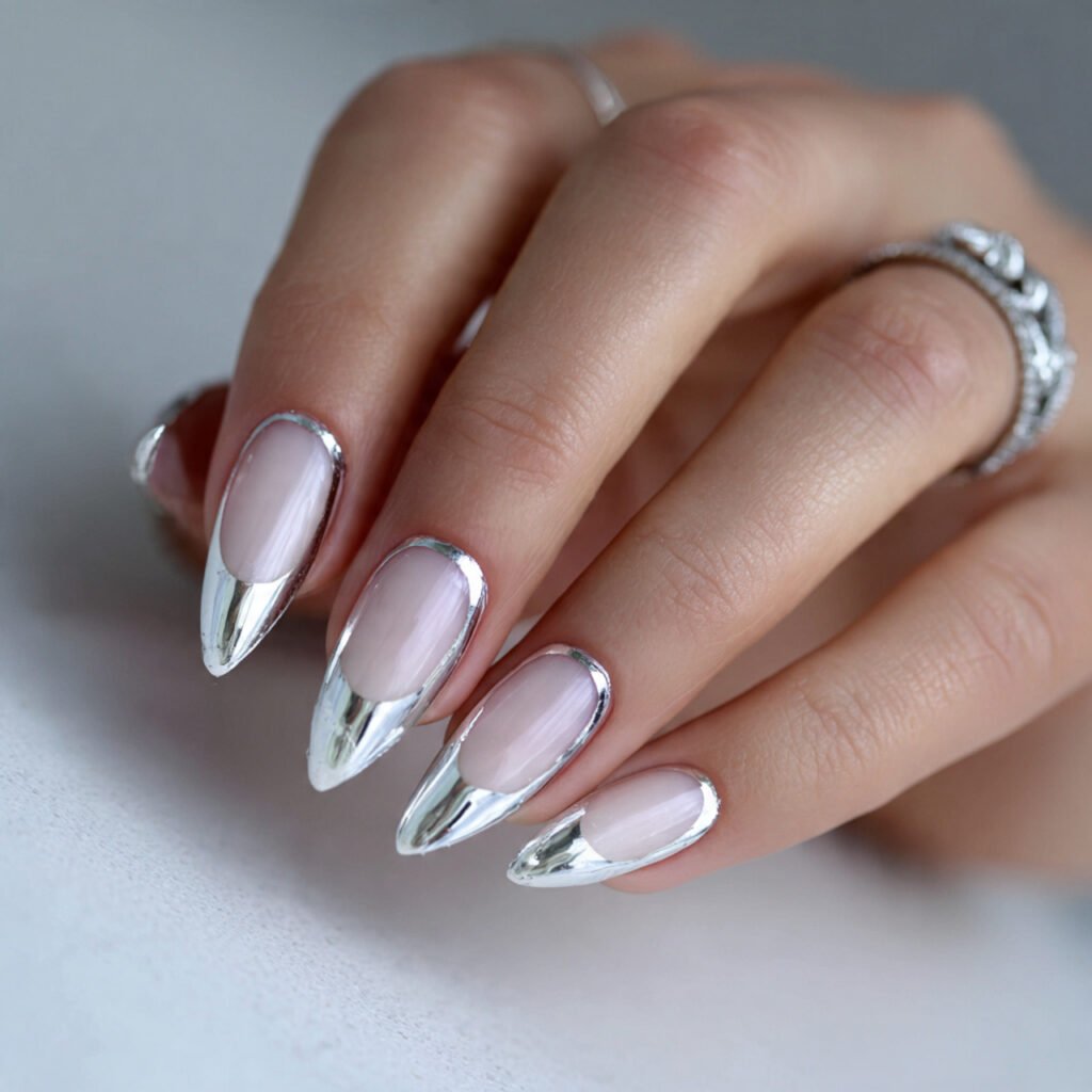 chrome french tip nails 1