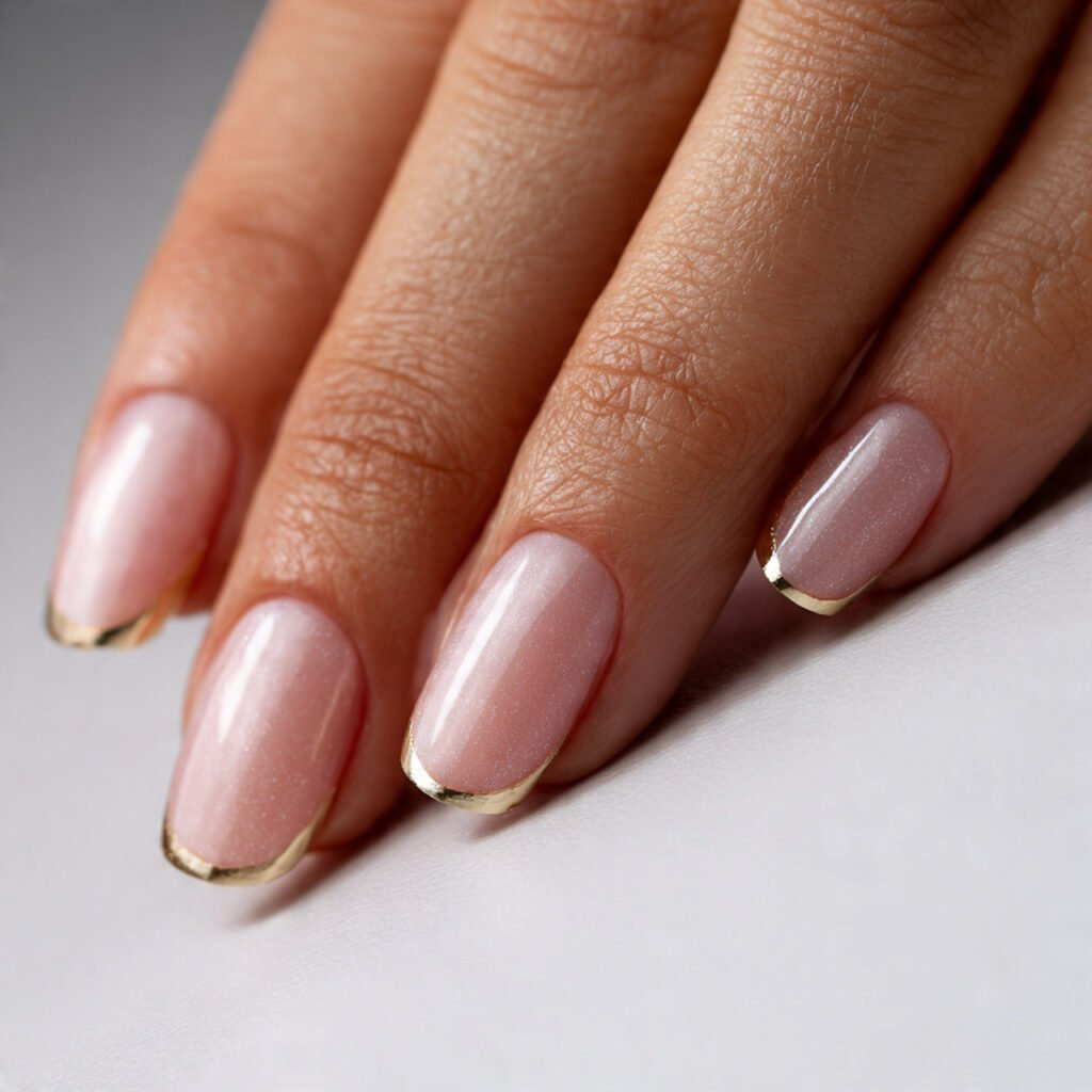 chrome outline french tip nails edge lined natural