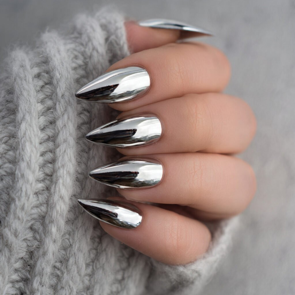 chrome tip acrylics shiny accent without full
