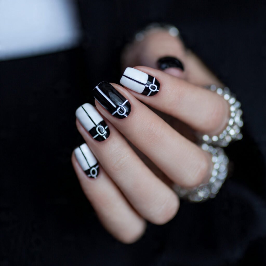 classic black white swag nails