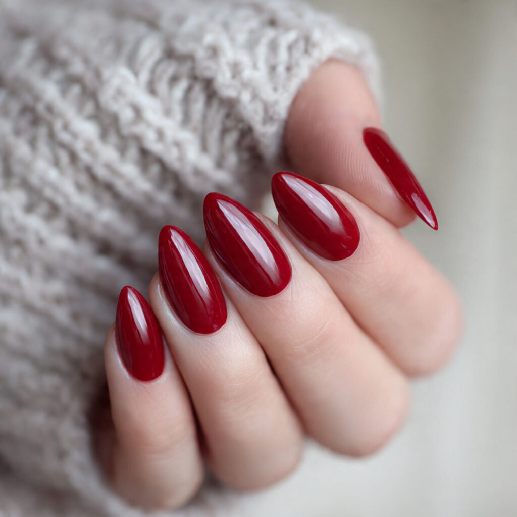 classic glossy red modern shape nails