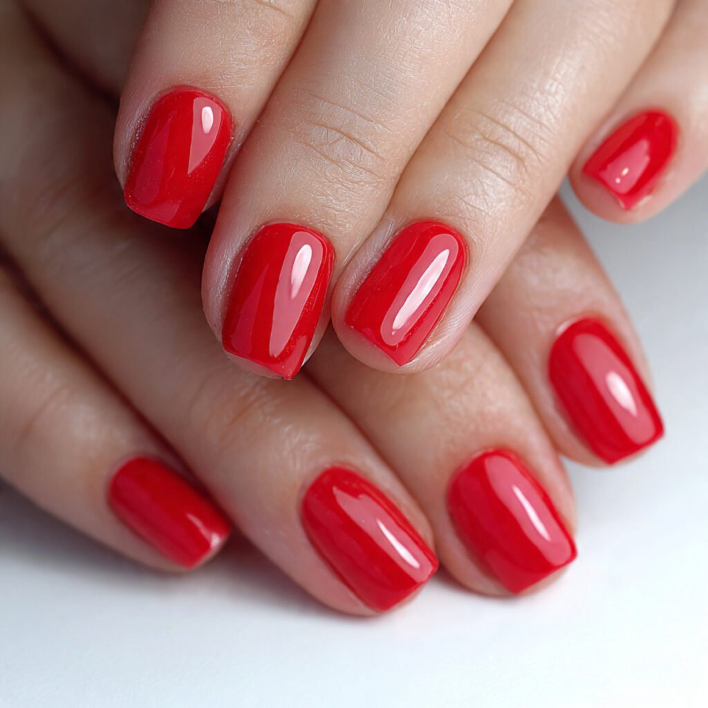classic glossy red nail design