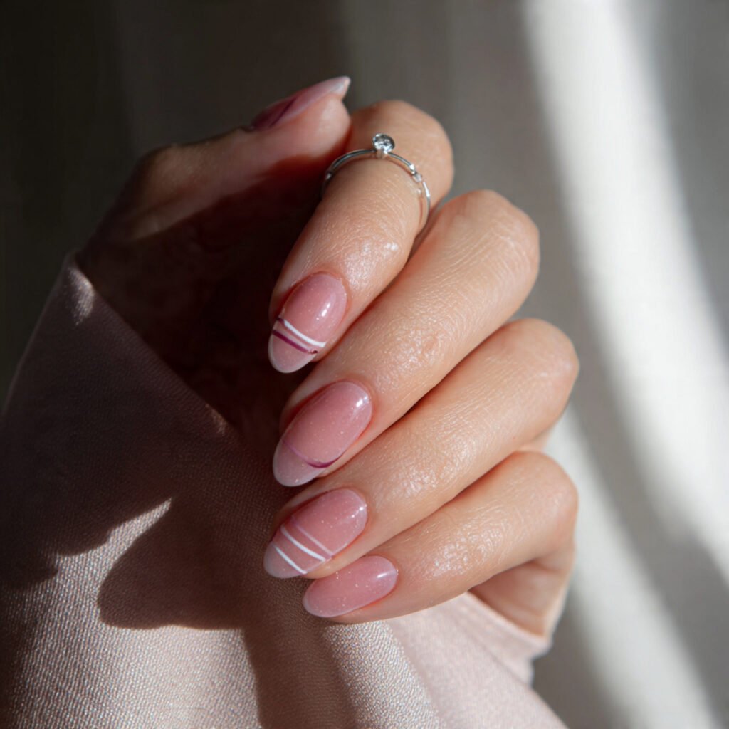 clear gel nails with minimal line art