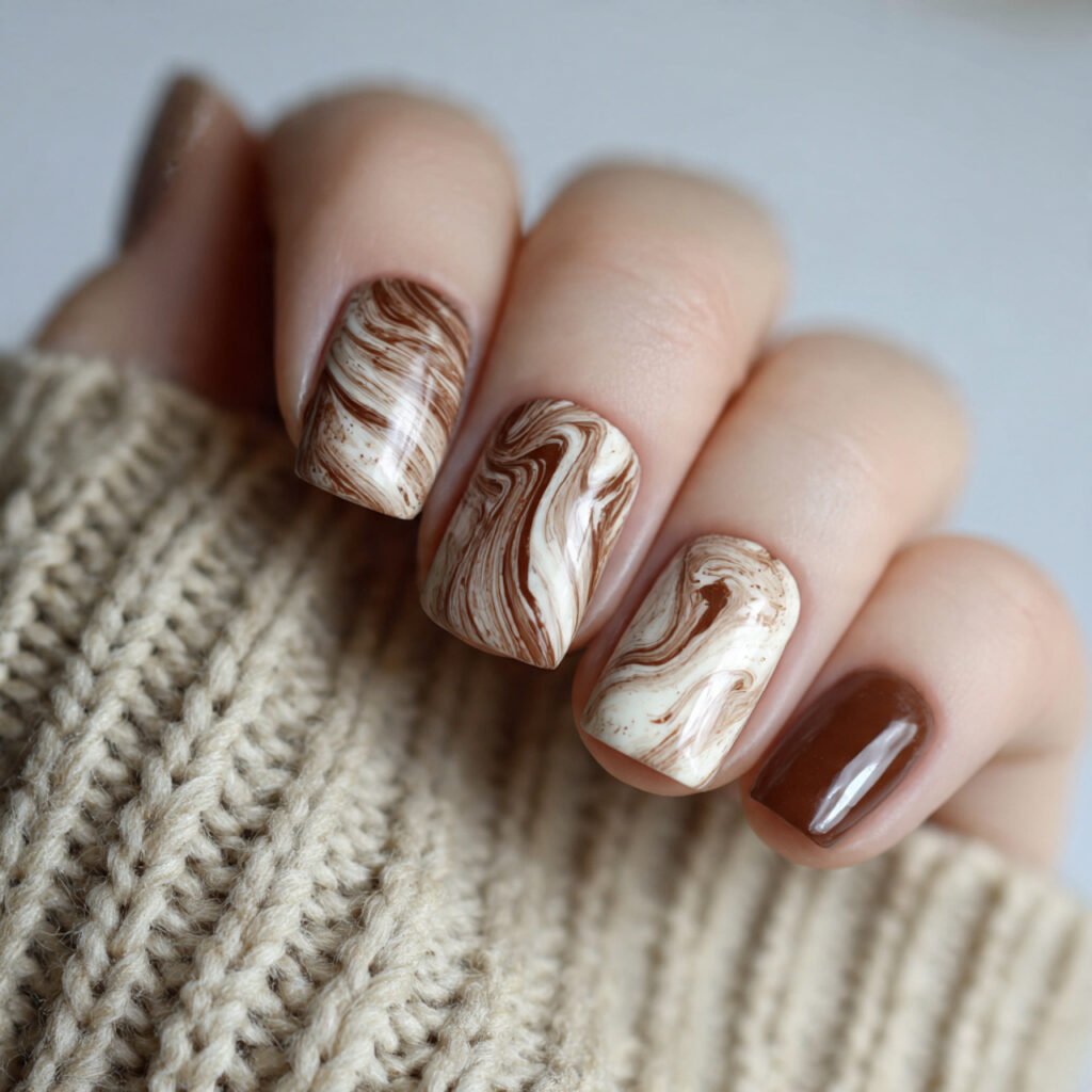 cocoa cream swirl latte art nails