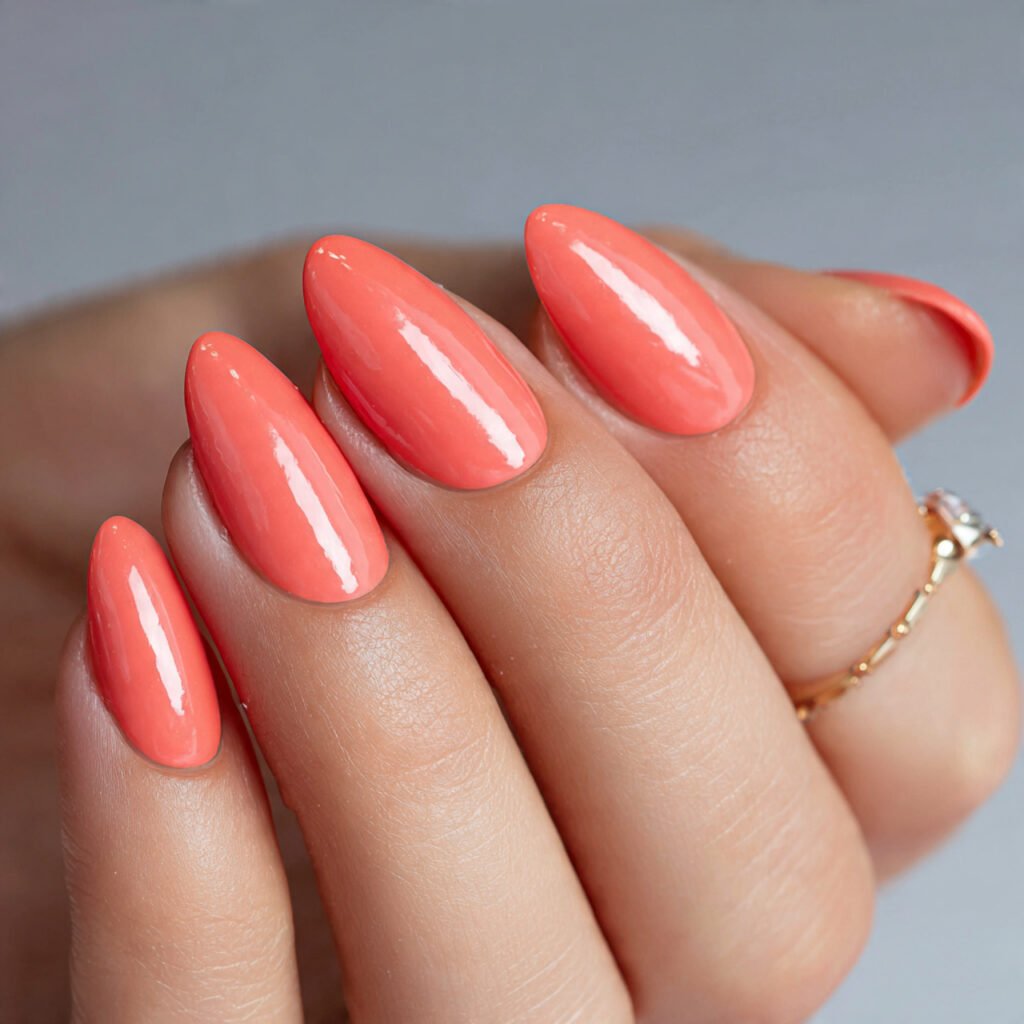 coral nails with glossy finish classic beach