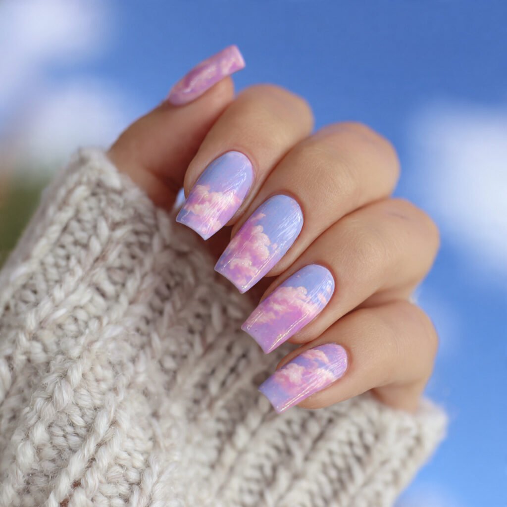 cotton candy clouds nature look nails