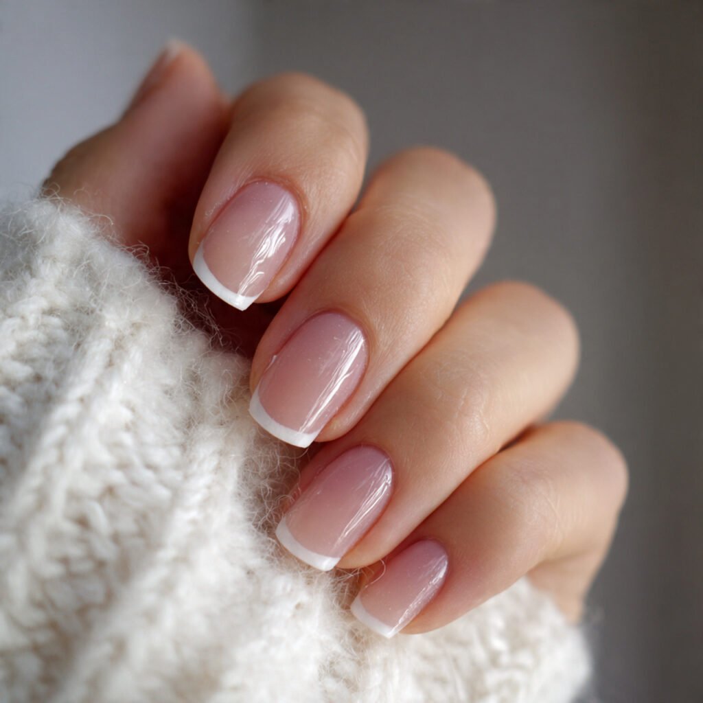 double french tip nails two lines natural