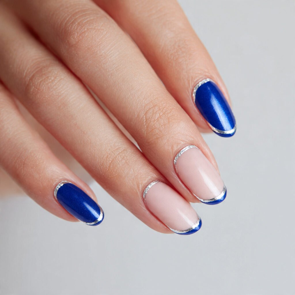 double line french blue tip silver outline