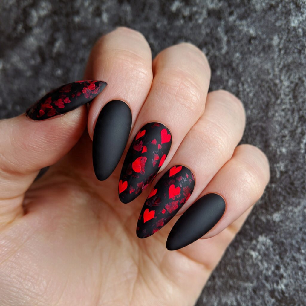 edgy matte black with red hearts nature