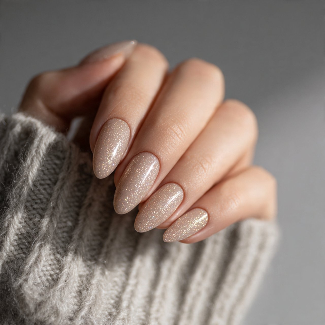elegant almond shaped nails in champagne beige with