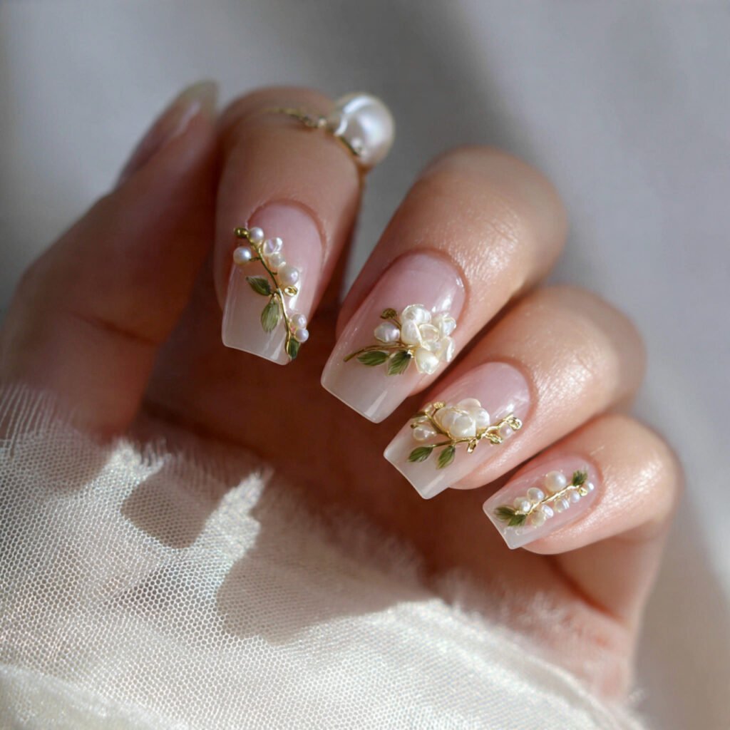elegant pearl accents nature lokks nails