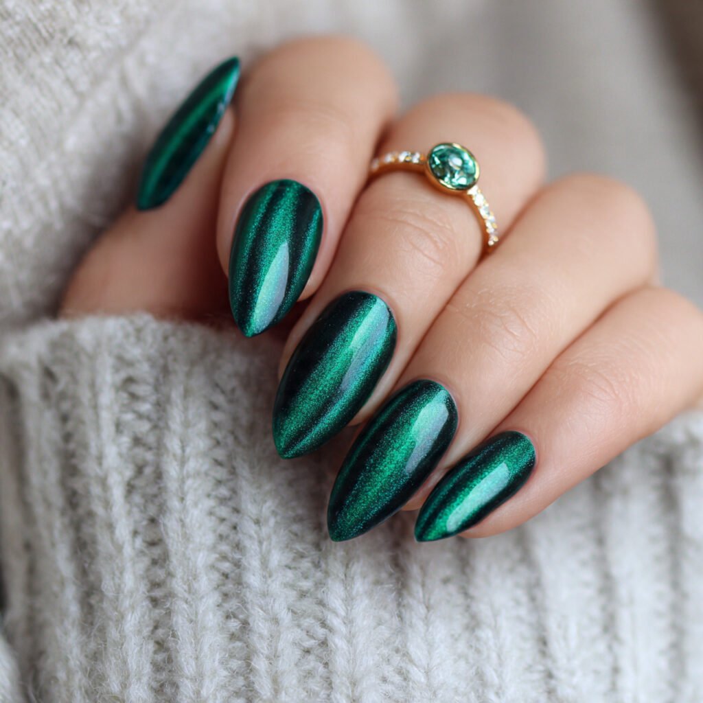 emerald cat eye nails jewel tone luxe