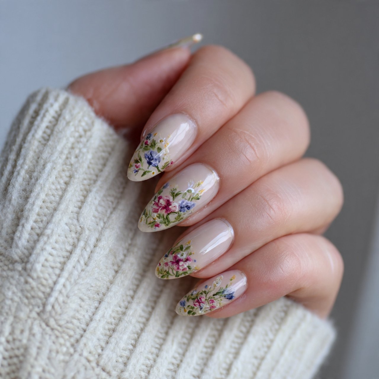 floral detail almond nails micro florals 1