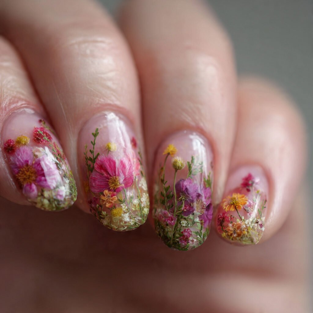 floral micro detail nail art natural looks nails