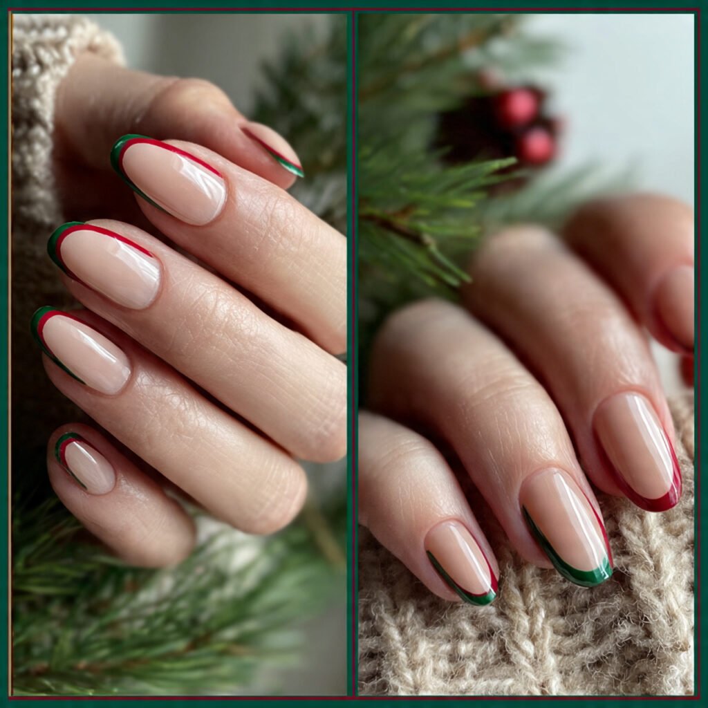 french tips with red green alternating