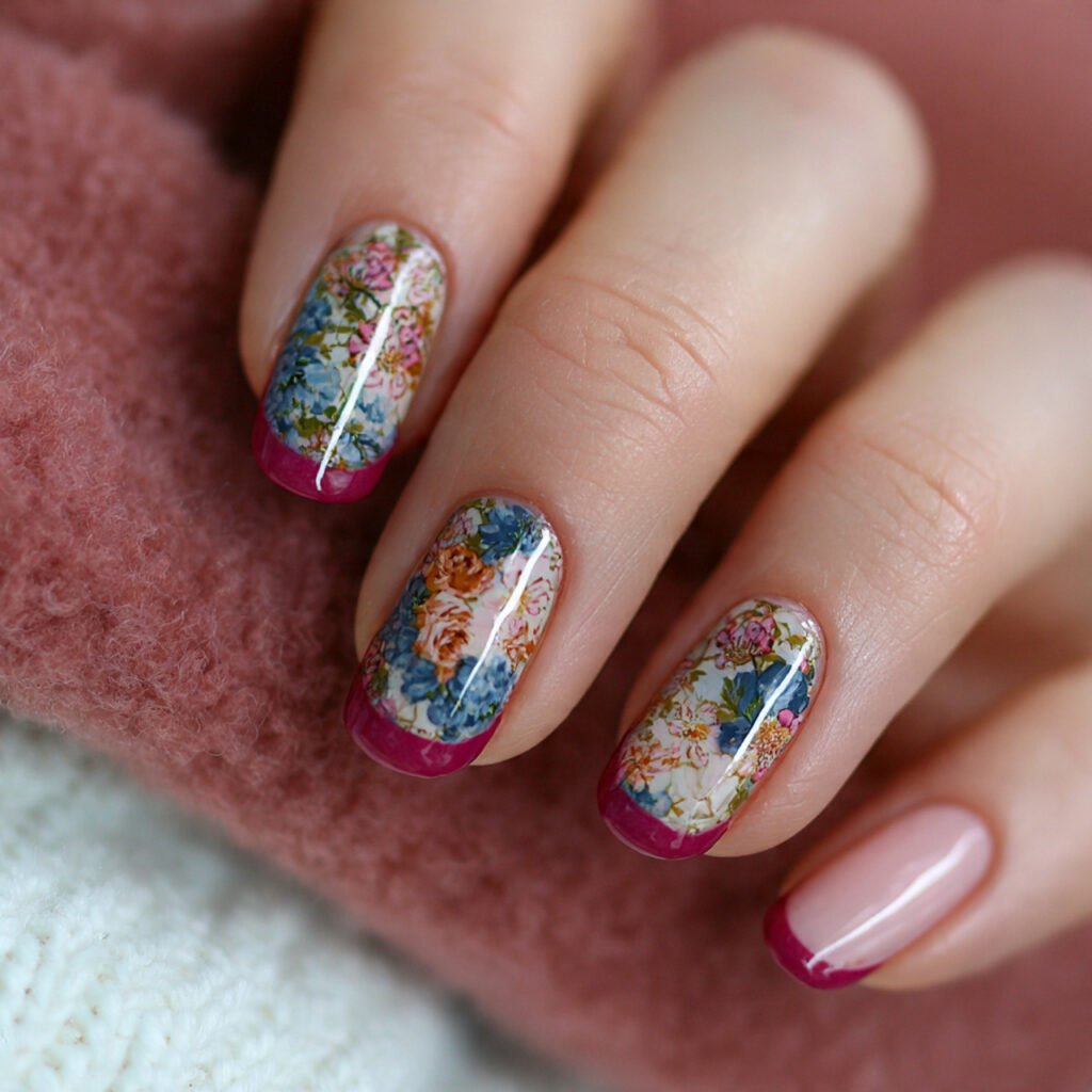 funky french tips with mixed patterns natural