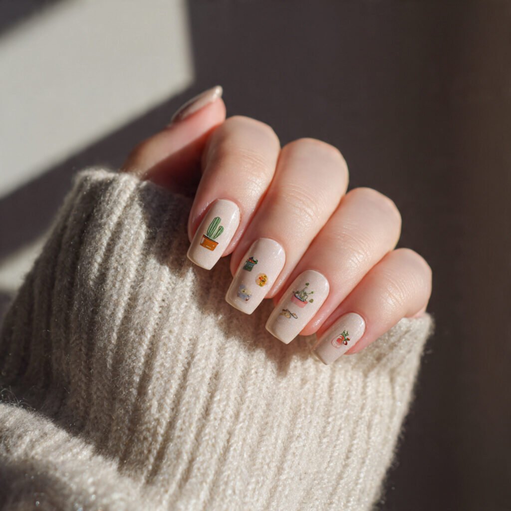 funky minimal nails neutral base tiny