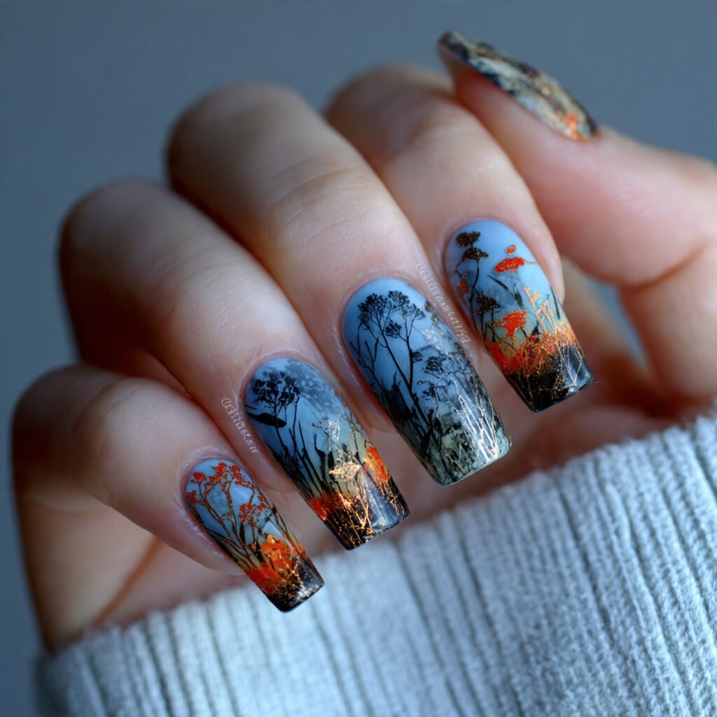 funky negative space nails nature background