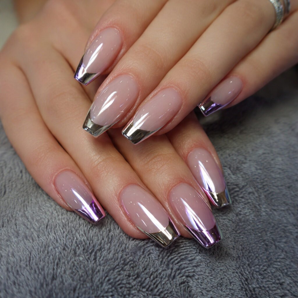 gel nails with soft chrome tips