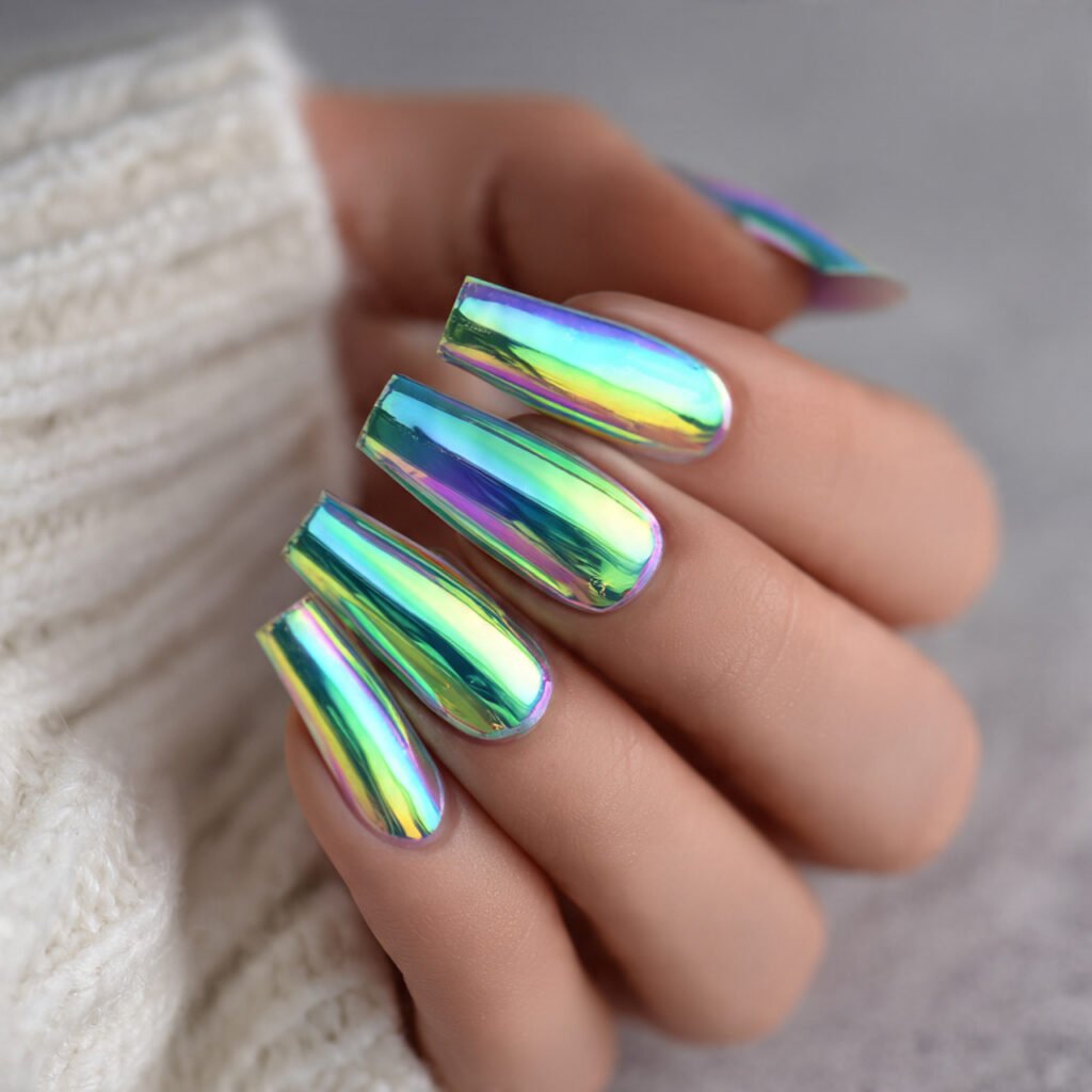 glazed chrome nails glow without glitter natural