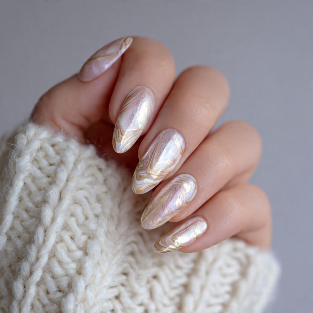 glazed donut acrylics pearl shine over neutral