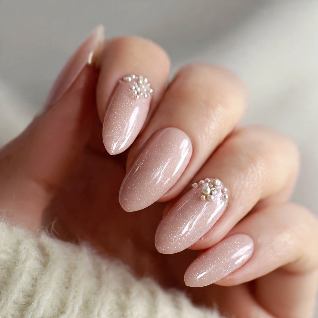 glazed pearl almond nails natural