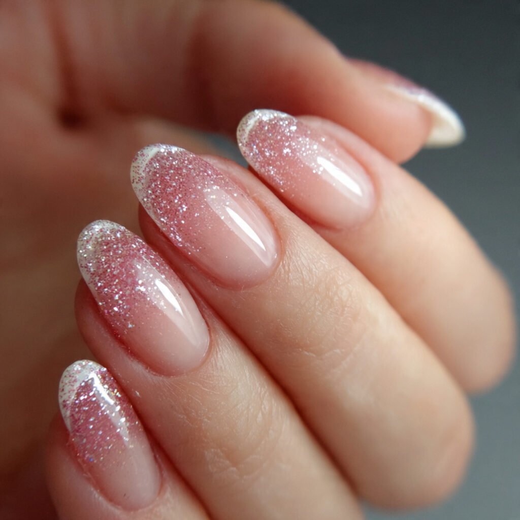 glitter french tip nails micro glitter natural nails