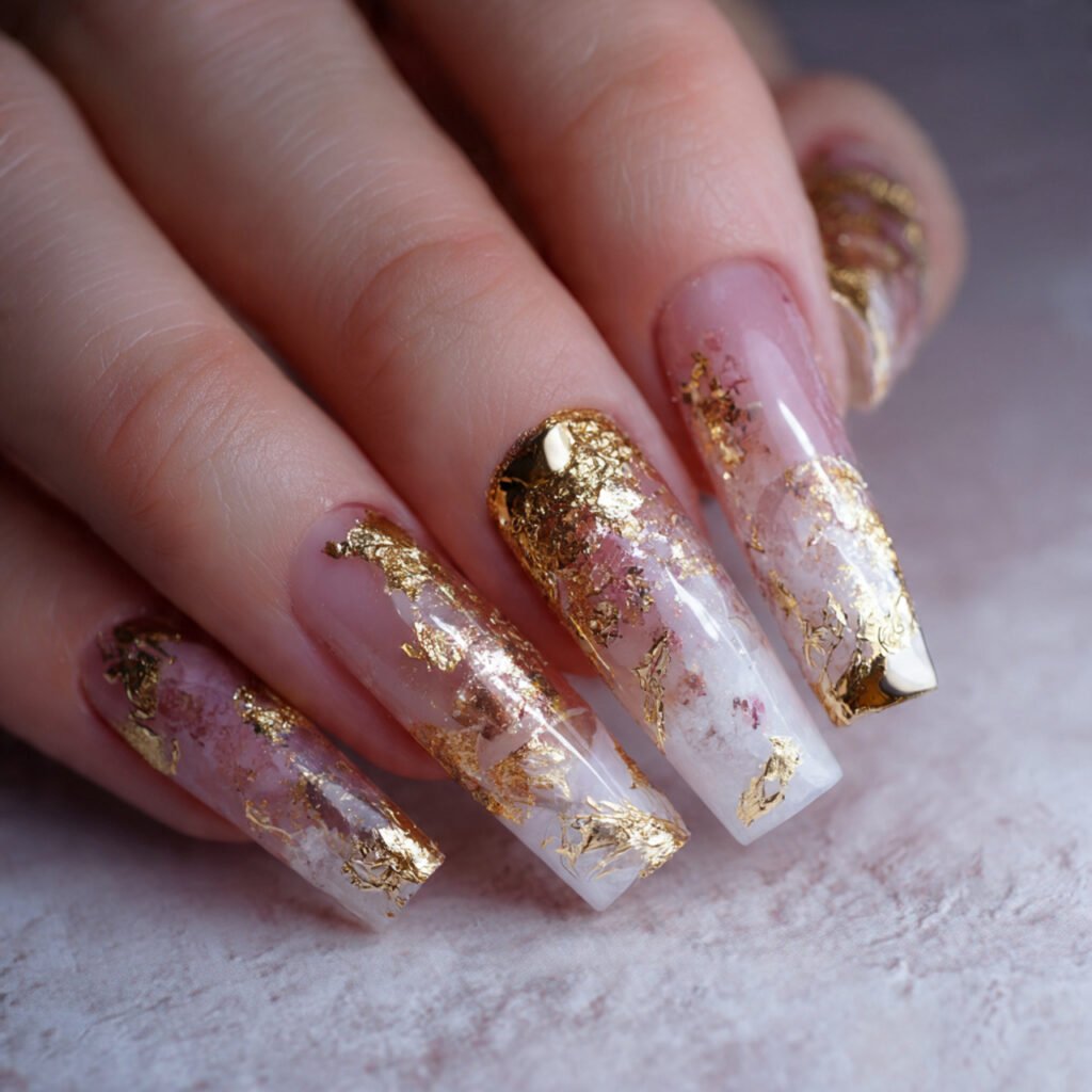 gold foil nude nail design natural
