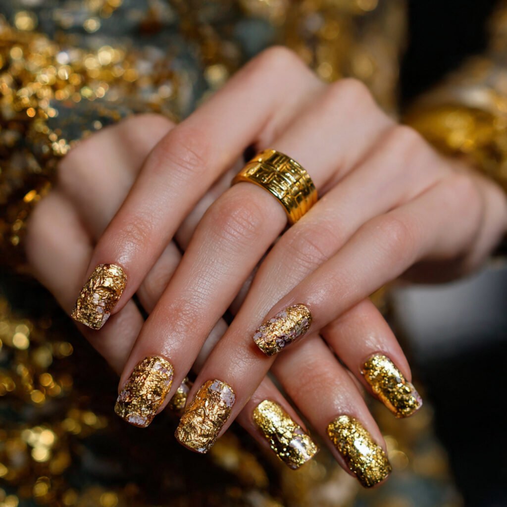 gold foil on nude jewelry nails create