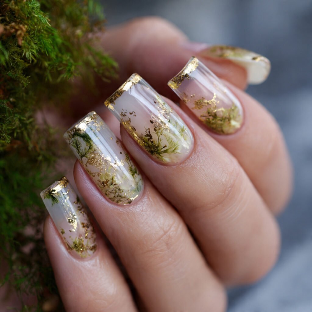 gold micro french on milky base nature enviroment