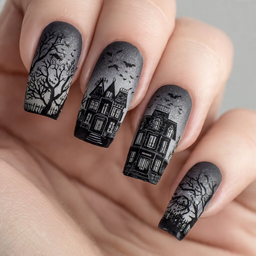 haunted house silhouettes cool looks nails