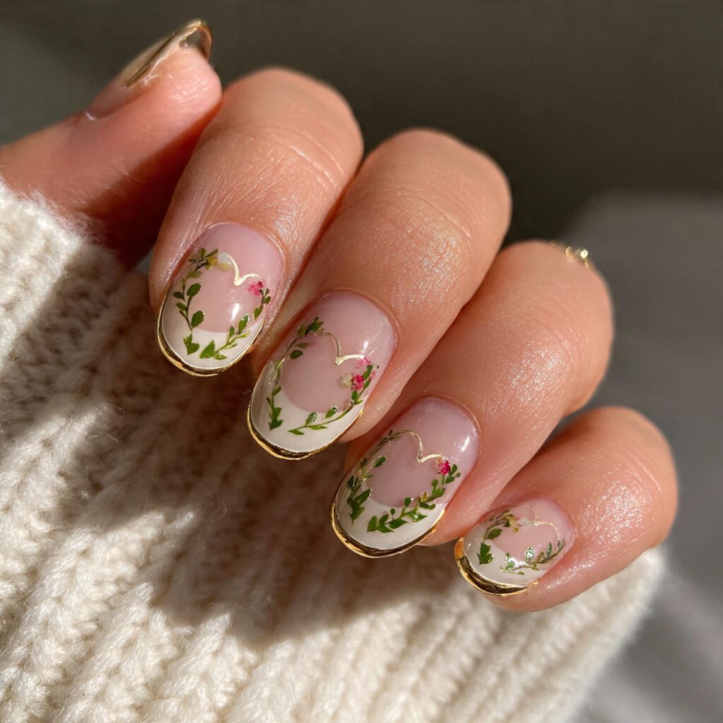 heart shaped french tips nature looks nails