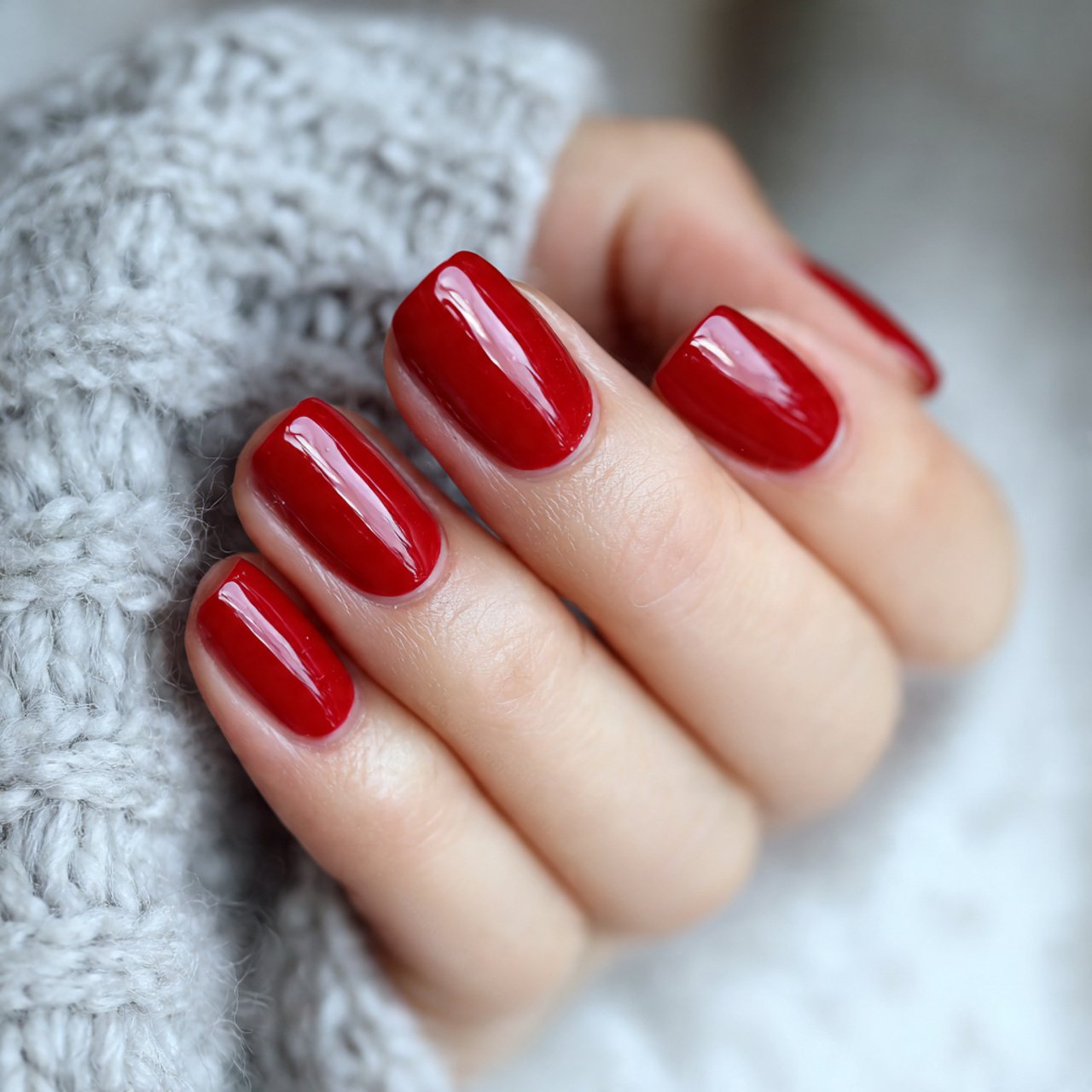 high gloss classic red nails