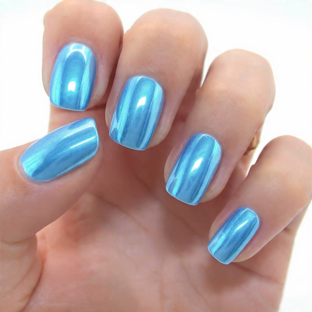 icy blue chrome snowglaze nails