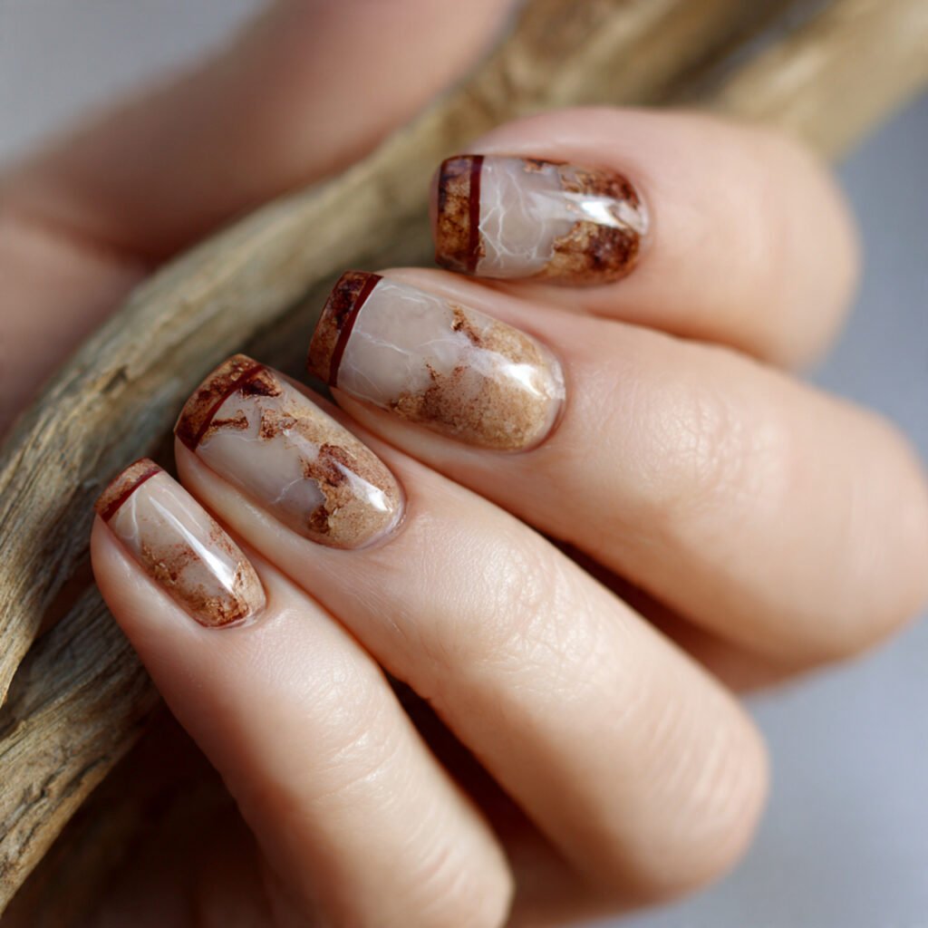 marble tortoise accent nail art natural nail