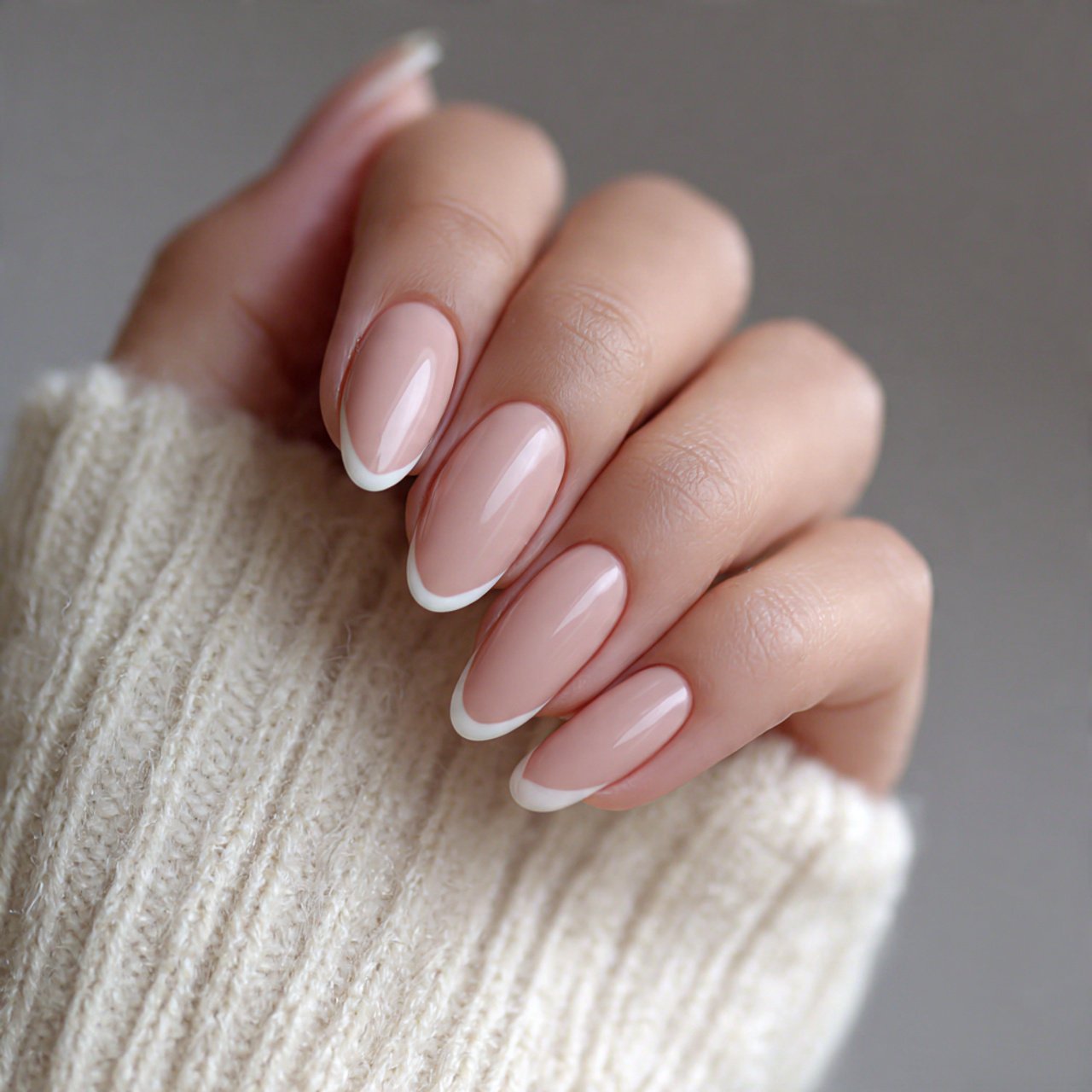 matte almond nails with glossy tips natural