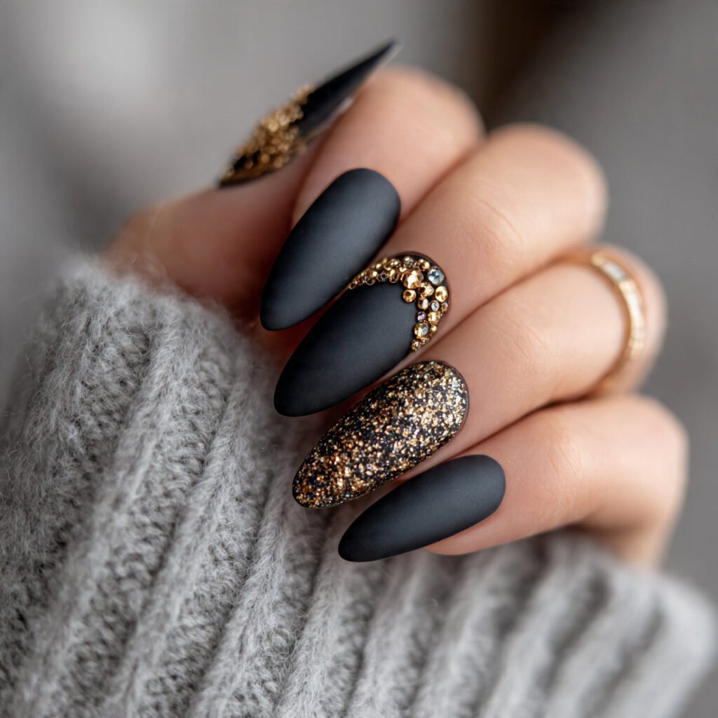 matte base gloss details nails