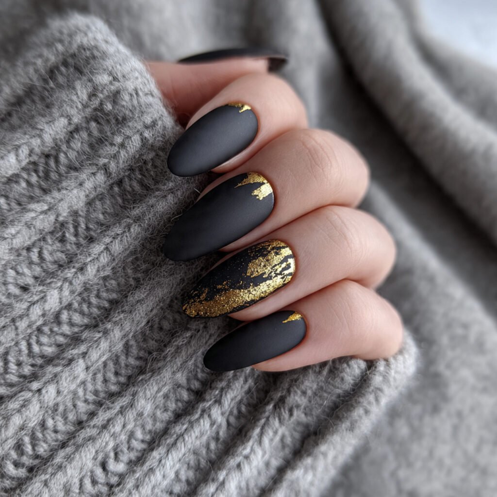 matte base glossy details nail design