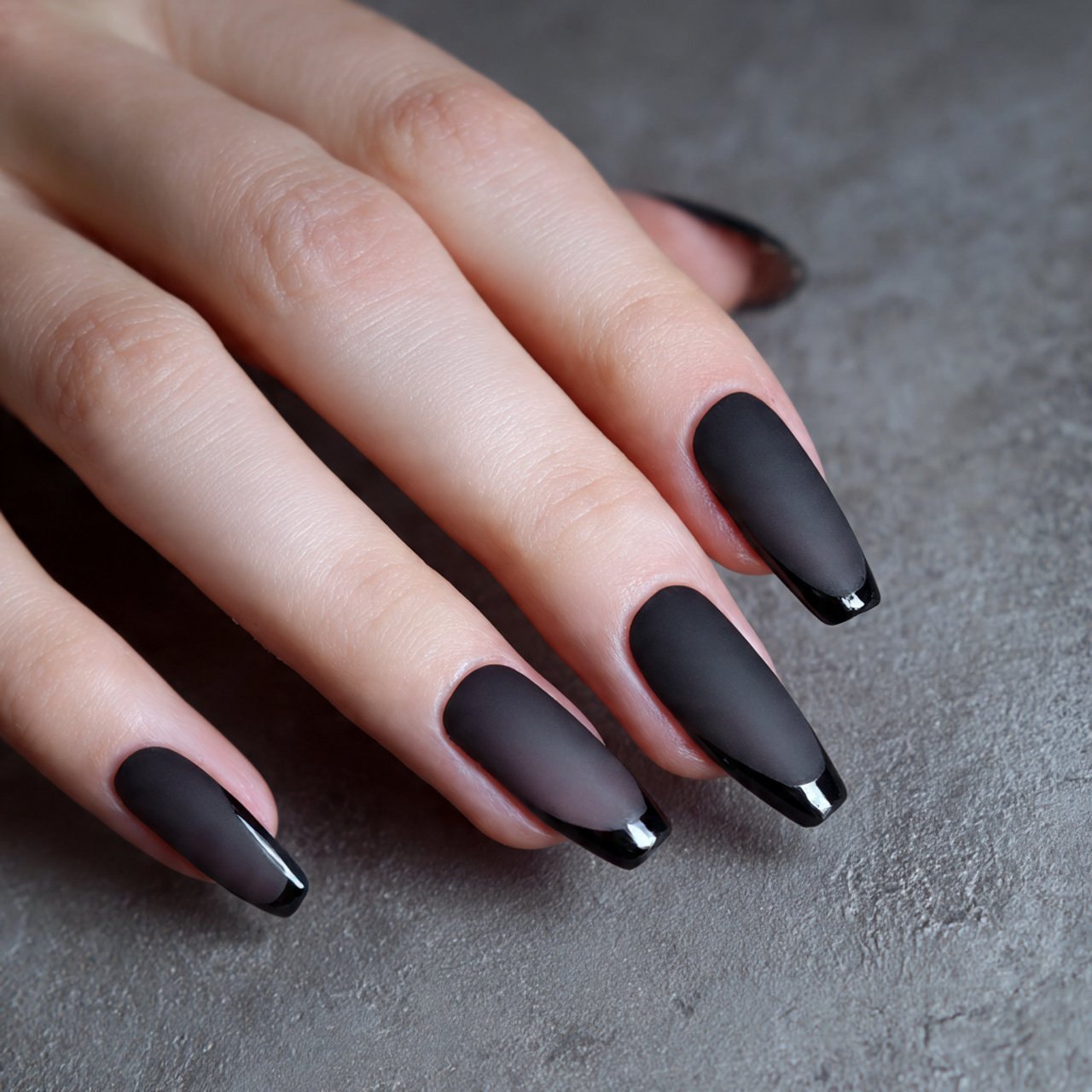 matte base glossy tips nails